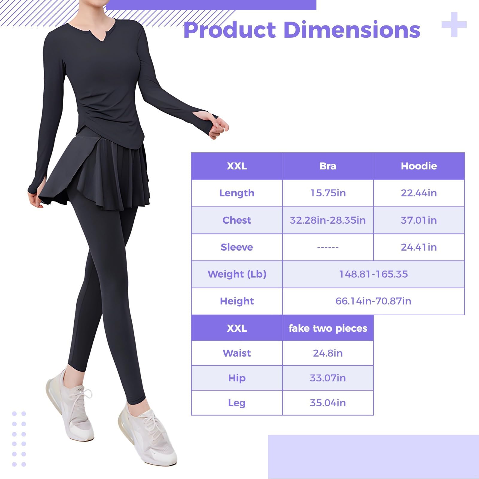Set da yoga da donna in quattro pezzi per pilates, Xxl Activewear per 135-150, giacca, maniche lunghe, reggiseno, misto poliestere traspirante