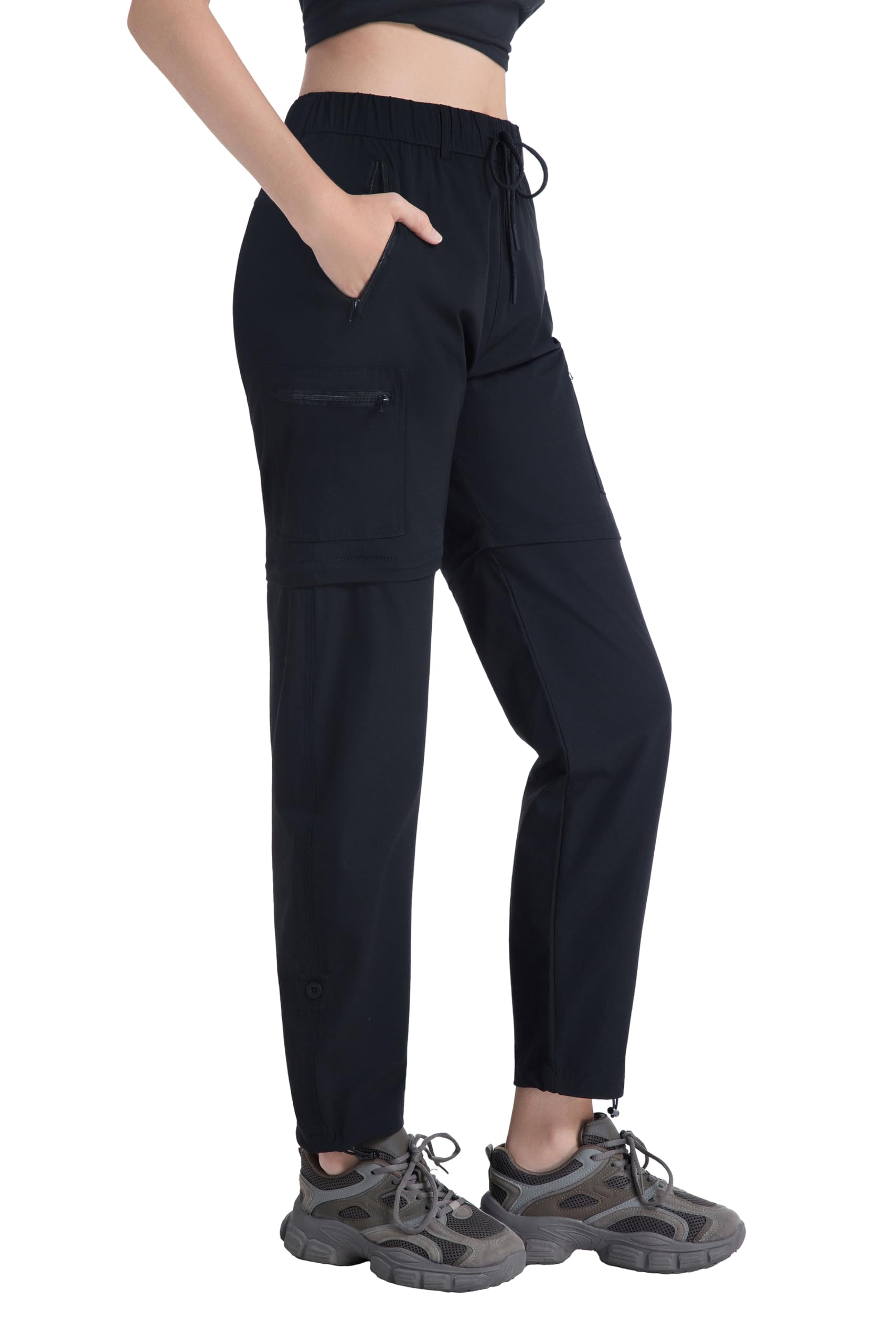 W JIANWANG Damen Zip-Off Wanderhose Trekkinghose, Atmungsaktiv Schnell Trocknend Outdoorhose, Abnehmbare Funktionshose mit 5 Reißverschlusstaschen, Leichte Stretch Sommer Hiking Pants
