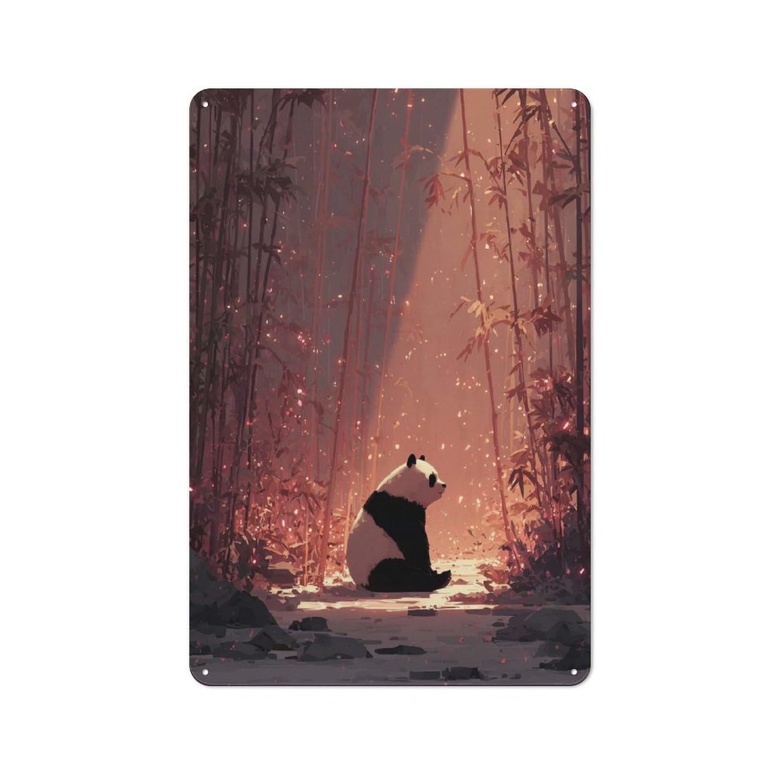 Country Style Panda in A Bamboo Forest Decorative Metal Sign 30x20cm, Bistro Wall Plaque for Restaurant, Kitchen, Counter Or Breakfast Nook