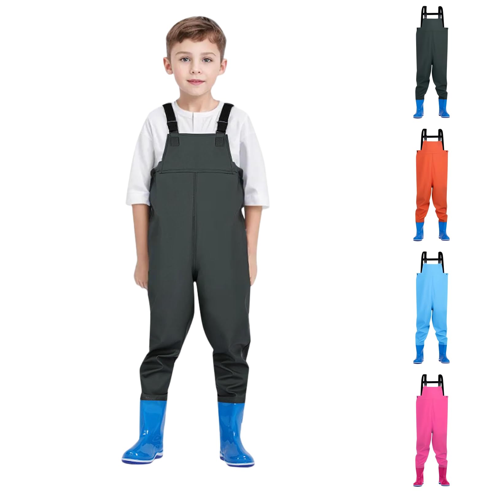 Generisch Wasserdichte Kinder Wathose mit Stiefel Anglerhose Outdoor Bootfoot Gummi Watstiefel Kinderrutschfest Verstellbar mit Verstellbarer Schultergurt für Jungen Mädchen