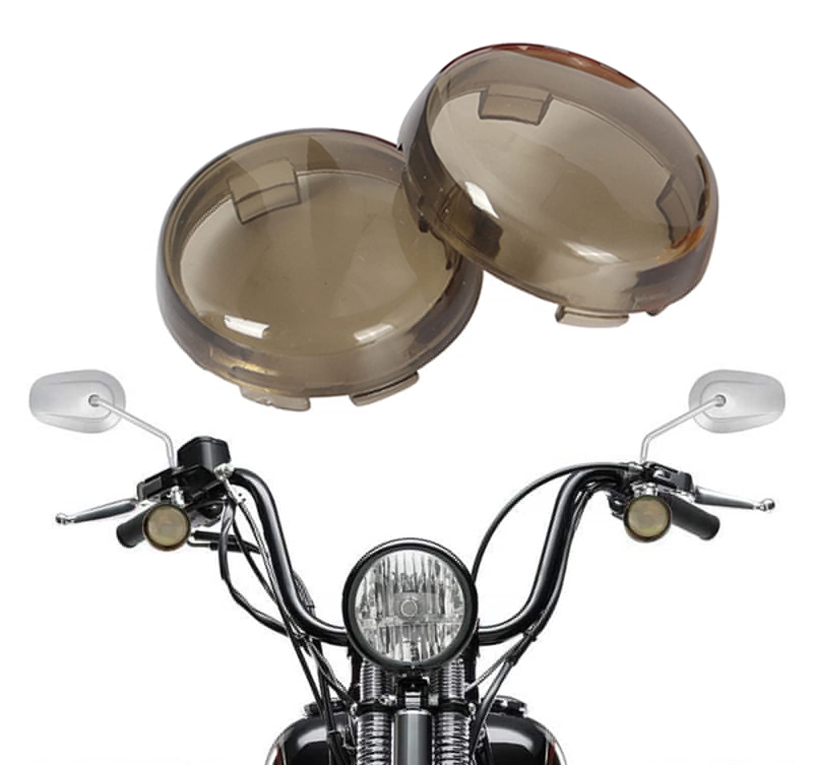 KISEKI Motorcycle Bullet Turn Signal Light Lens Cover Visors Lens Covers Compatible with Harley Sportster Street Glide Road King Softail (Grey)