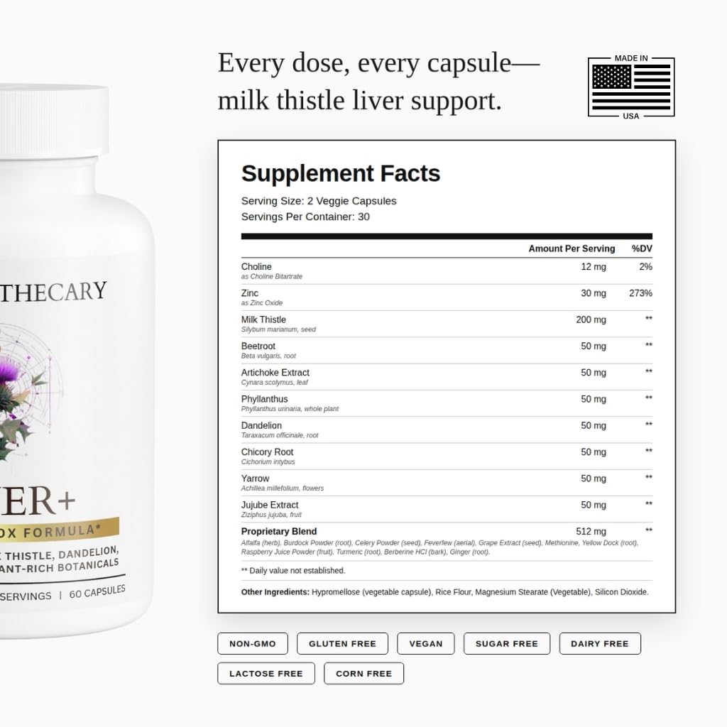 Liver Detox & Support Supplement with Milk Thistle 200mg Dandelion Root Artichoke - 22 Ingredient Liver Health Formula with Zinc Choline Turmeric Berberine - 60 Vegan Capsules — Amazon image 3
