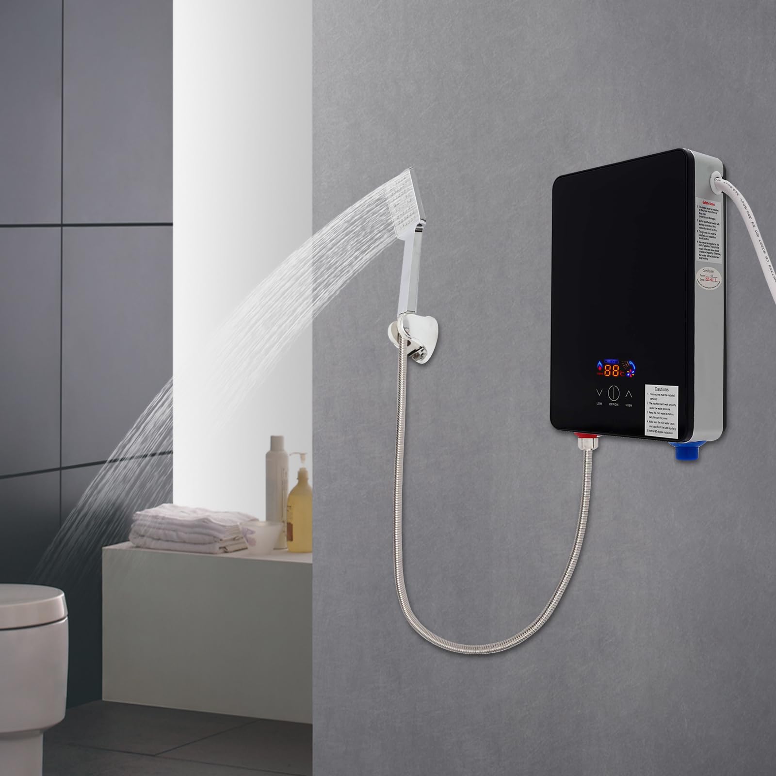 Scaldacqua istantaneo, scaldabagno elettrico con doccetta, indicatore di temperatura digitale a LED, scaldacqua elettrico istantaneo senza serbatoio, temperatura regolabile 30-55℃ per cucine, bagni