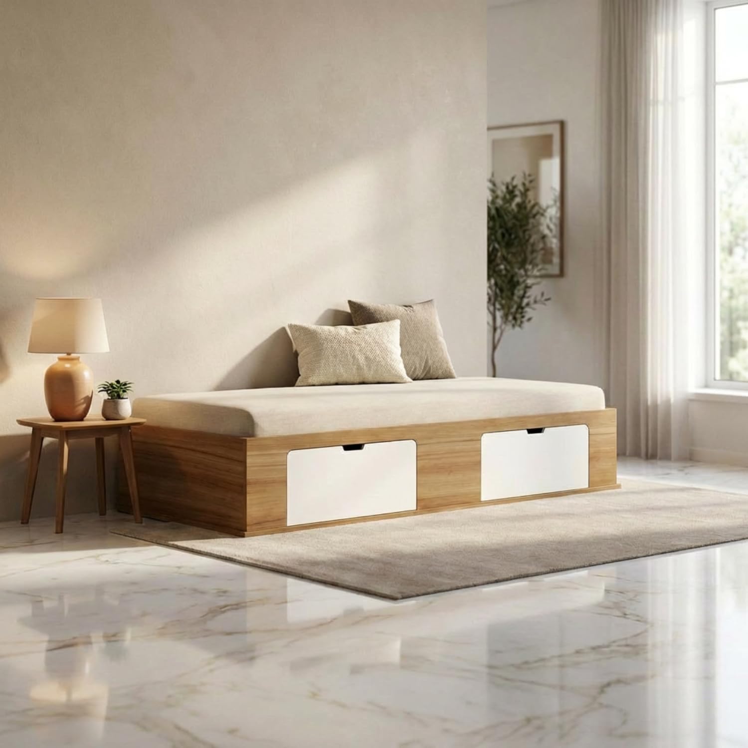 TRISULM Gusto Multipurpose Diwan Single Bed with Storage Engineered Wood Single Box Bed Lyon Teak White Finish Knock Down-image-21