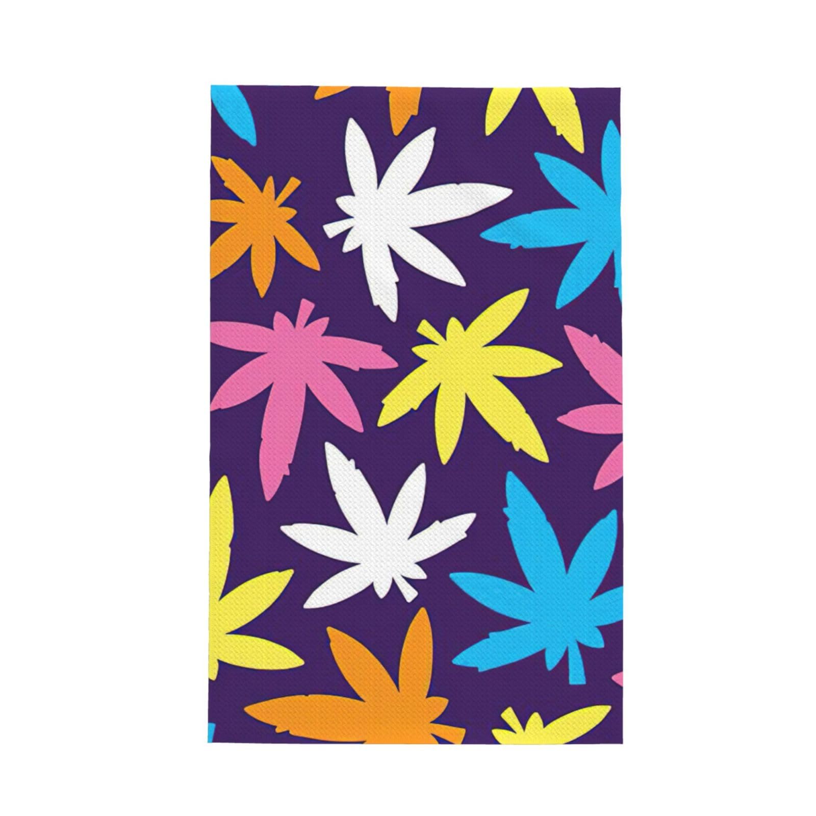 CKGODGF Bright Colorful Weed Pattern Print Absorbent Waffle Dishcloths,Kitchen Towels With Hanging Loops,Tea Towels.