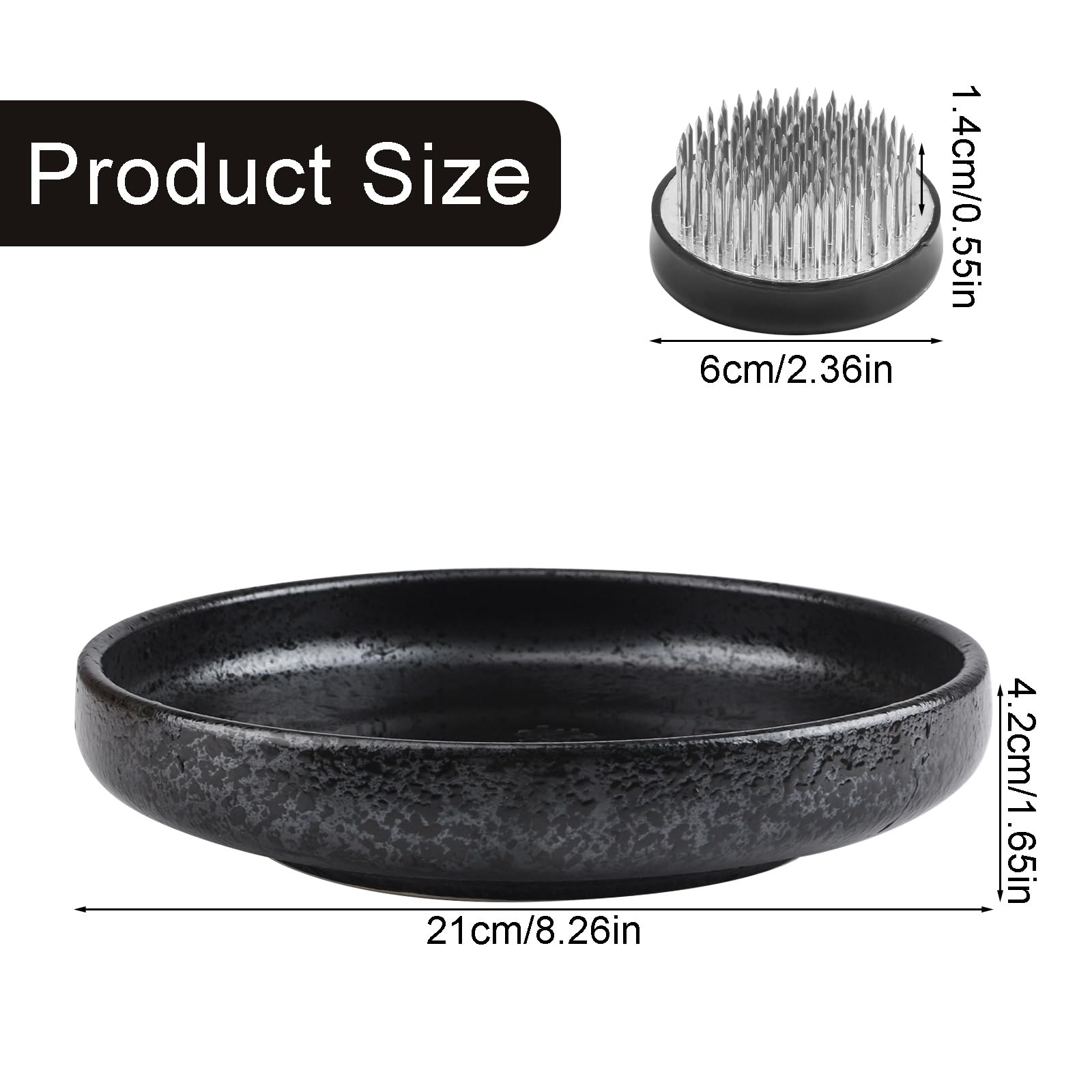 WANDIC Forniture per composizioni Floreali, Ikebana Fiore di Rana in Ceramica Tondo Poco Profondo Kenzan 6 cm, per la Decorazione Floreale di casa, Nero maculato (L)