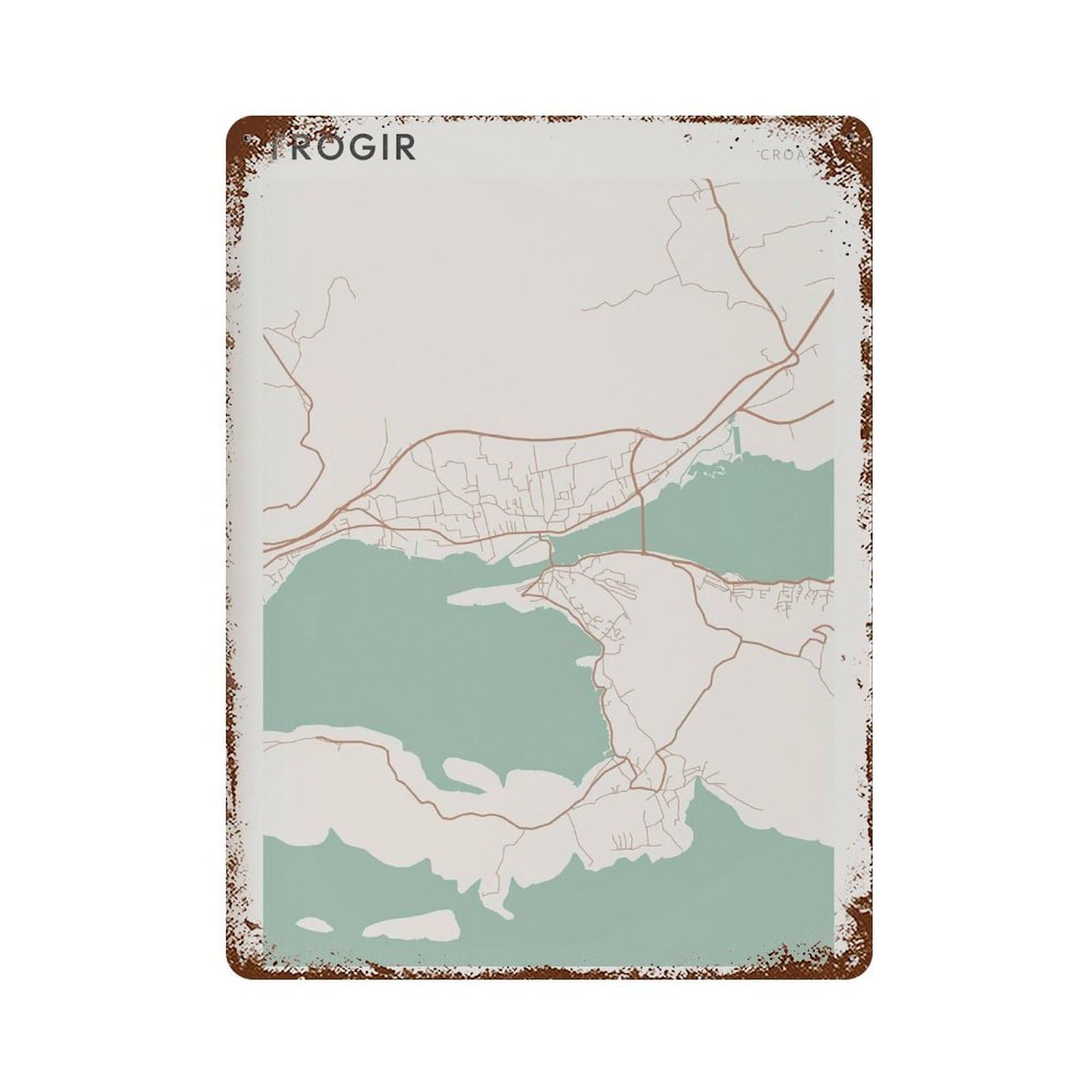 xiaoxiaoshen Trogir Map Croatia Travel Gift Farmhouse Decor Wall Decor Art Metal Tin Poster Modern Home Decor Art Home Bar Shop Decorations Vintage Sign 40x30cm