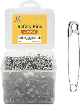 1000 Silver Sewing Pins, 1.5 Inch Rust-Resistant Steel Wire Assorted - Large Safety Pins for Clothes & Crafts Use