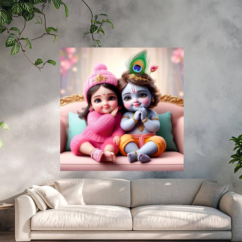Image of British Terminal Cute little Bal Gopal Baby God Krishna| Kanha Ji | Laddu Lord Makhan Chor Painting Religious Poster for Pregnant Women for wall (matt thin vinyl,sticker,multicolor,unframed)| bj159