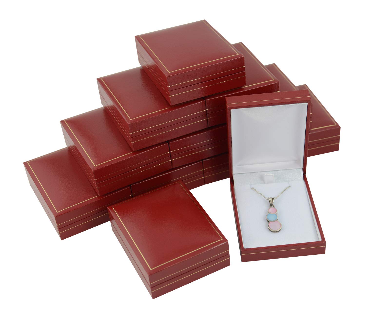Box Displays 10 x Stunning Leatherette Pendant Drop Earring Chain Boxes - Jewellers Wholesale Pendant Box Suppliers (Red)