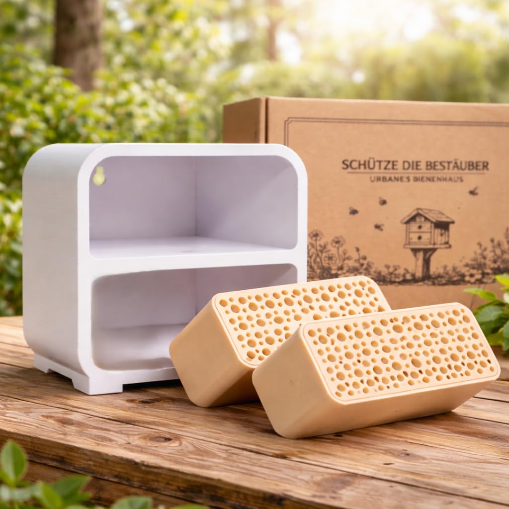 Wildbienenhotel/Bienenhotel für Garten & Balkon - Nisthilfe für Wildbienen - Insektenhotel mit Nistblöcken - Urbanes Bienenhaus - Unterstützung für Bestäuber