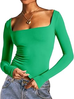 Dwnval Women's Double Lined Square Neck Crop Top