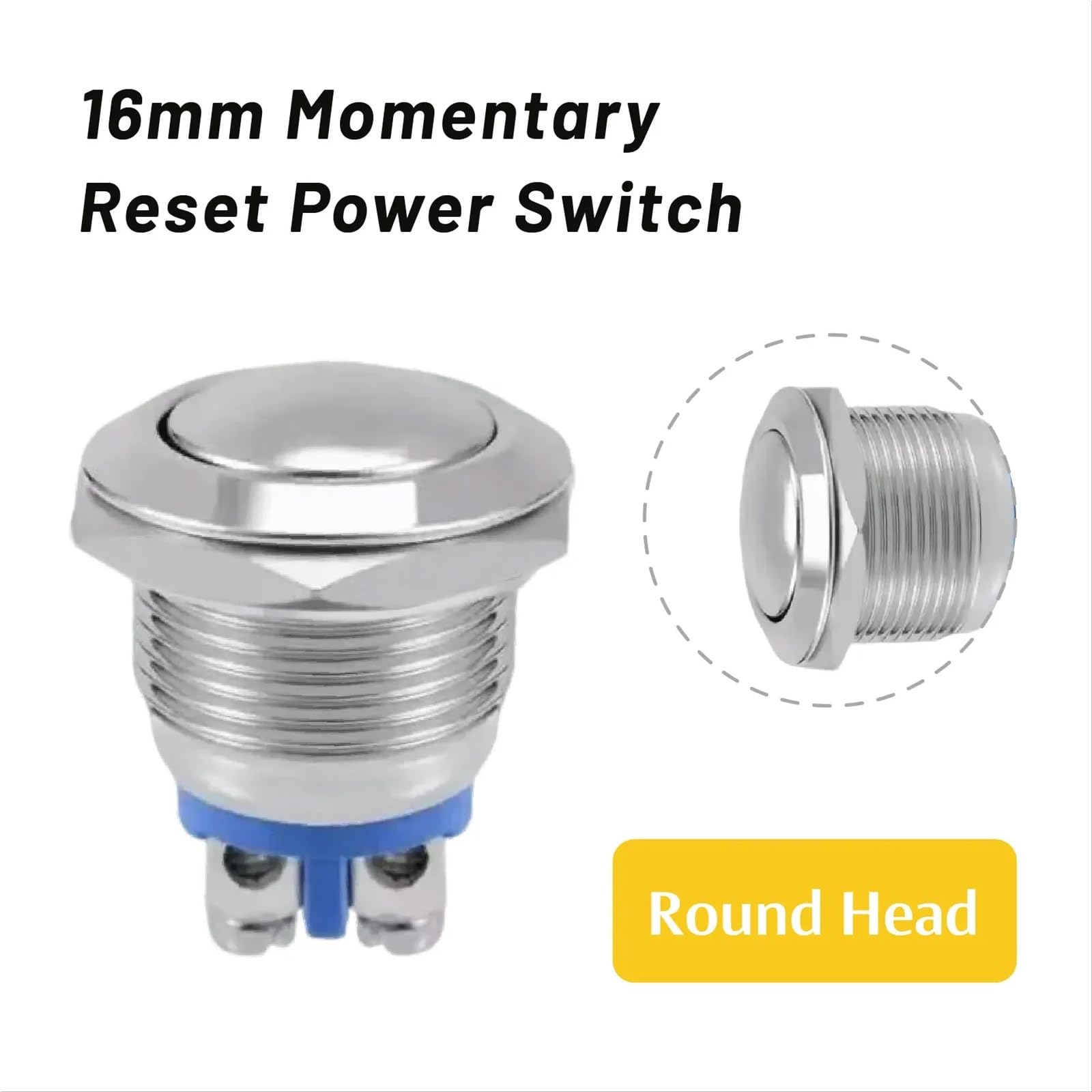 5/20 Stück 16 mm wasserdichter Momentan-Reset-Drucktastenschalter(Round Head,5pcs)