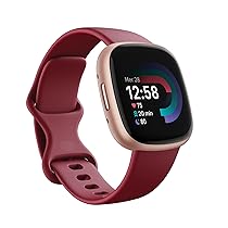 Smartwatch per il fitness Fitbit Versa 4 con GPS integrato, fino a 6 giorni di autonomia e compatibile con iOS 15 & Android OS 9.0, Rosso ciliegia ,  Alluminio rame rosa