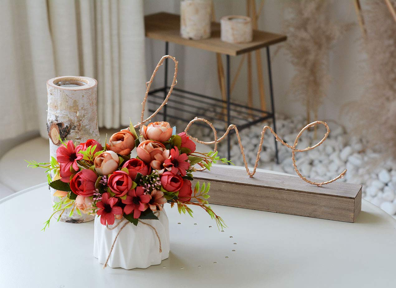 TKAS Fiori Artificiali con Vaso Ceramica, Composizioni Fiori Seta Mazzo Piante Finte da Interno Esterno, Fiori Finti Bouquet Fiori Secchi per Decorazioni Tavolo Casa Ufficio Matrimoni (Red Bud)