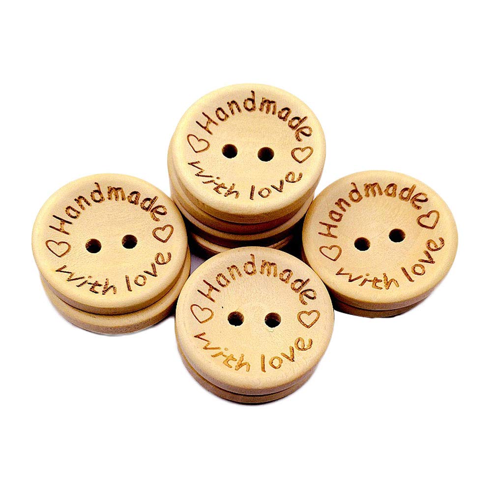 Zonfer Wood 100Pcs 20Mm Handmade Love En Buttons, Delicate Round Buttons For Sewing And Crafting Decorations