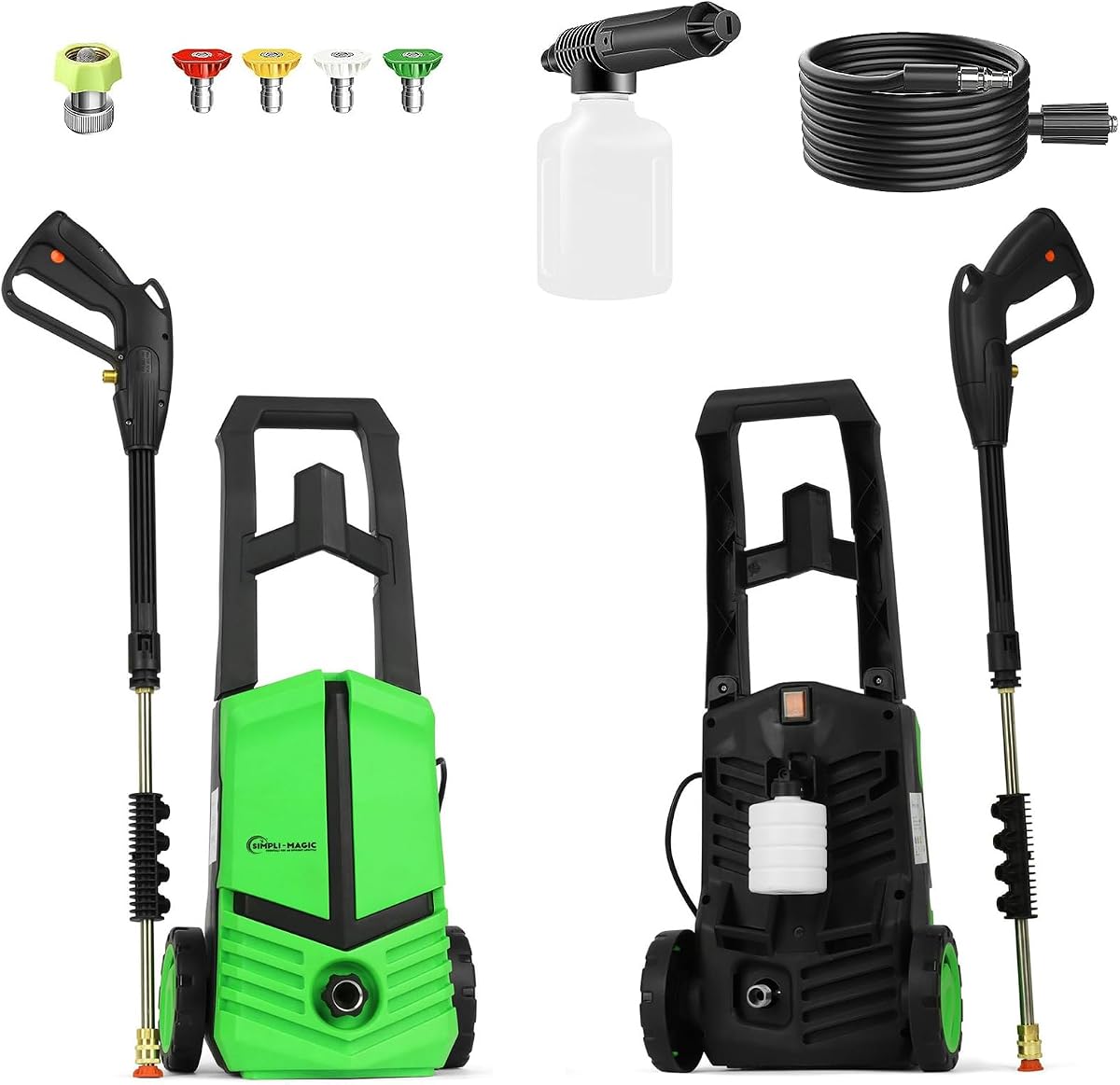 Simpli-Magic Electric Pressure Washer Kit with GFCI Plug, 35 Foot Extended Cable, 20 Foot Extended Hose, Detergent Bottle, 4 Nozzle Gun Ideal for Cleaning Cars/Fences/Patios (2750 PSM - 1.95 GPM)