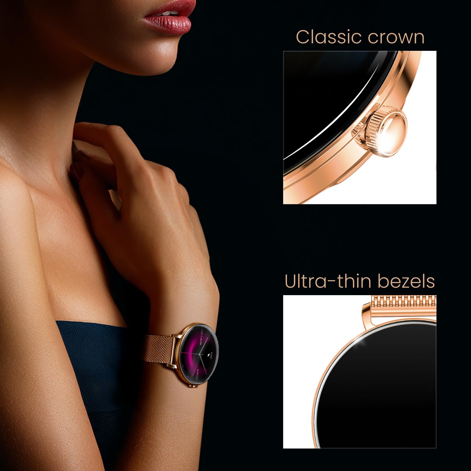 Forever Smartwatch Lucca SB-370 - Zegarek Damski z Funkcją Dzwonienia, Wodoodporny, Sportowy, Kobiecy Dodatek, Dwa Paski, Modny Wzór Panterka, Rosegold, Zegarek na Ręke