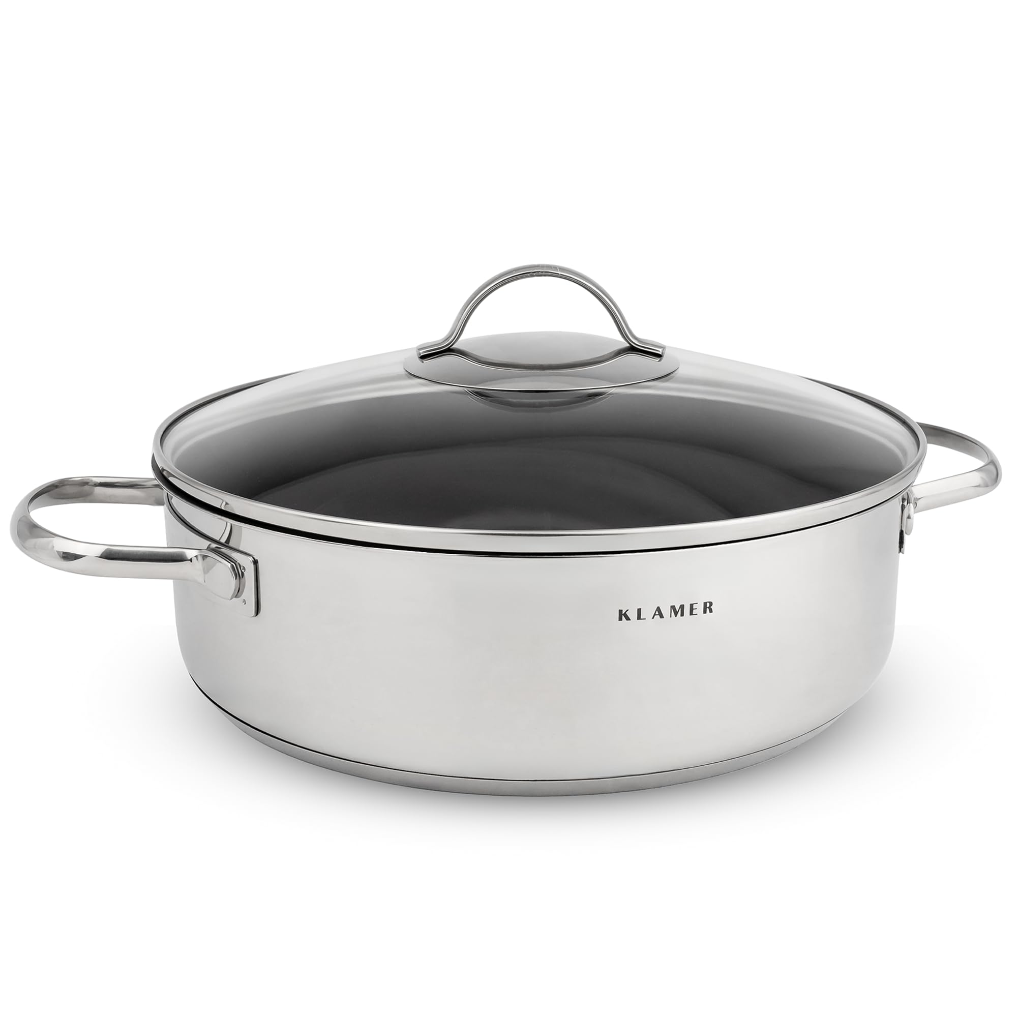 KLAMER Servierpfanne, Schmorpfanne mit Deckel 28cm Induktion, Edelstahl Schmortopf backofengeeignet, Schmorpfanne hoher Rand, Premium Beschichtung