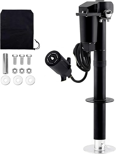 Gato eléctrico de lengua de remolque con marco en A de 12 V con enchufe de 7 vías, capacidad de elevación de 3500 libras, viaje de 18 pulgadas,