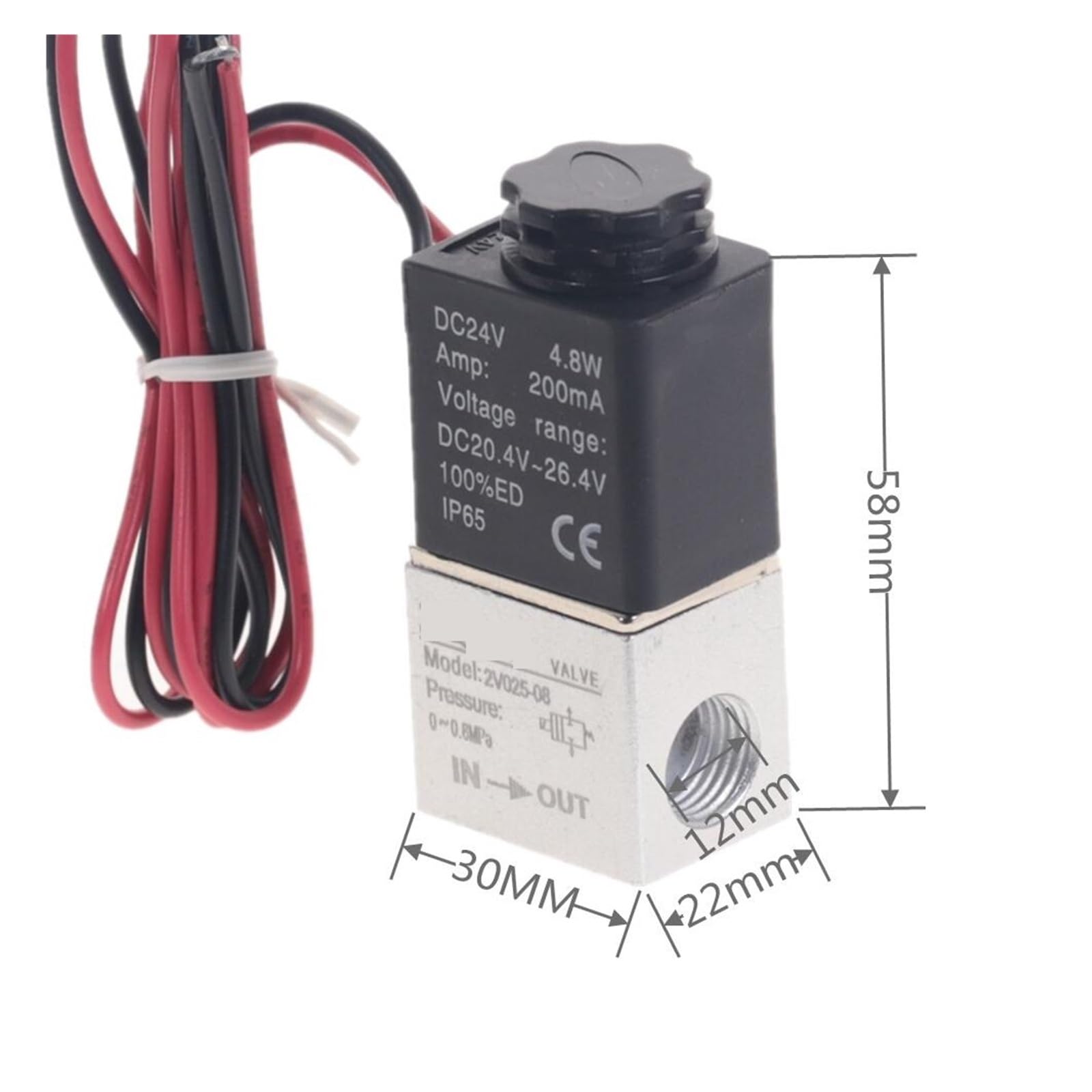 Zawór sprężarki pneumatycznej 1/4 cala, normalnie zamknięty, aluminiowy, z napięciem 12 V 24 V Lucky(2V025-08-PC-6mm,24V DC)