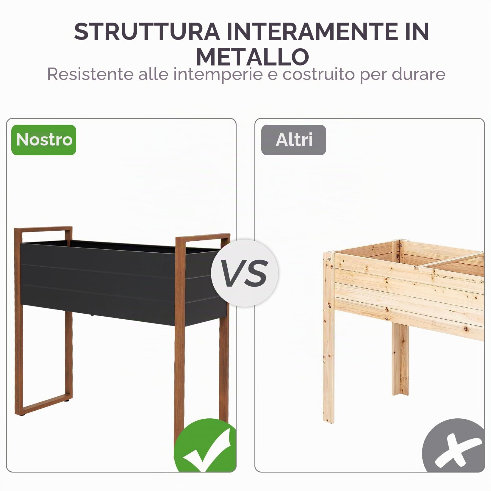 Fioriera rialzare in metallo per giardino, resistente alle intemperie, facile da montare, con fori di drenaggio per verdure, fiori, frutta (100 x 38 x 91'