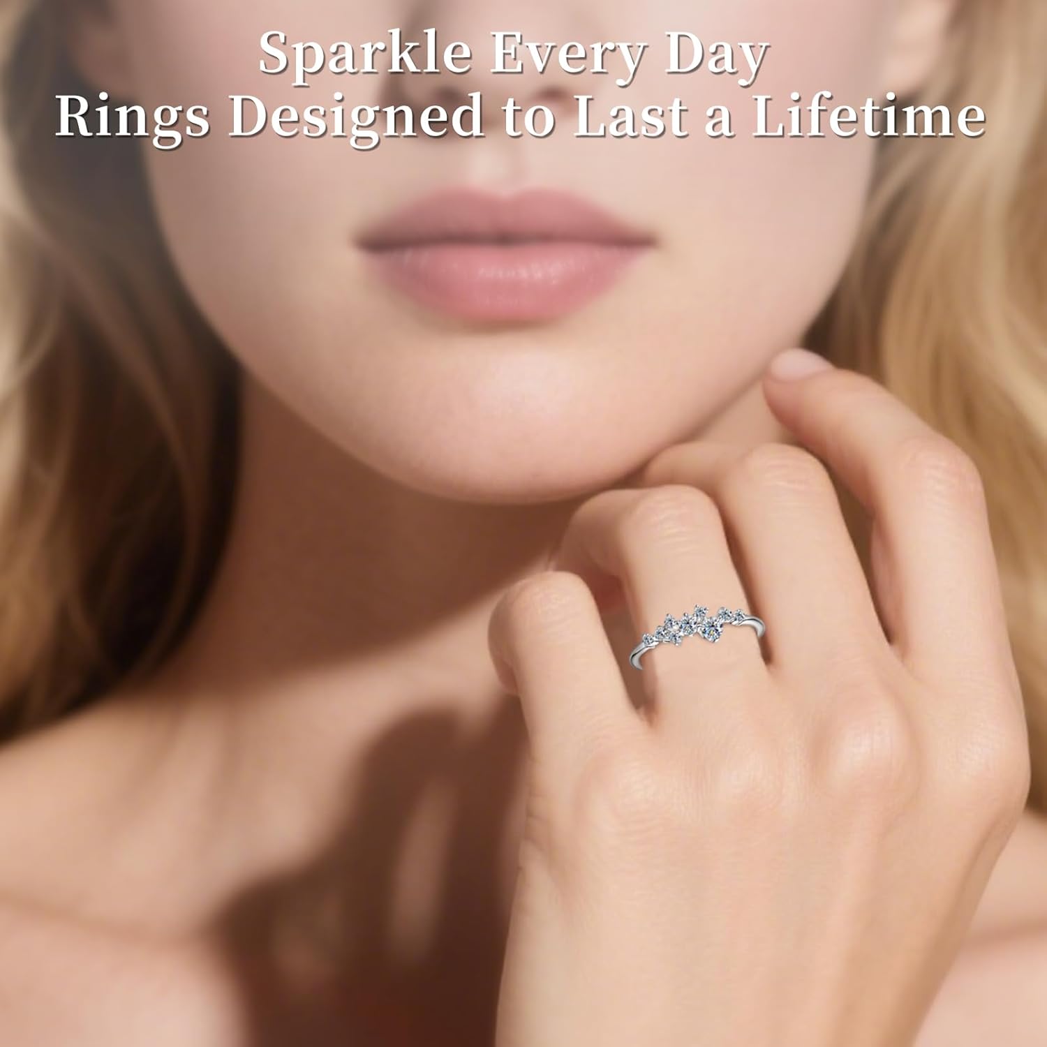 Moissanite Rings for Women,925 Sterling Silver Plated 18K White Gold Eternity Ring,D Color VVS1 Stackable Band Ring,Sparkling Promise Ring Gift