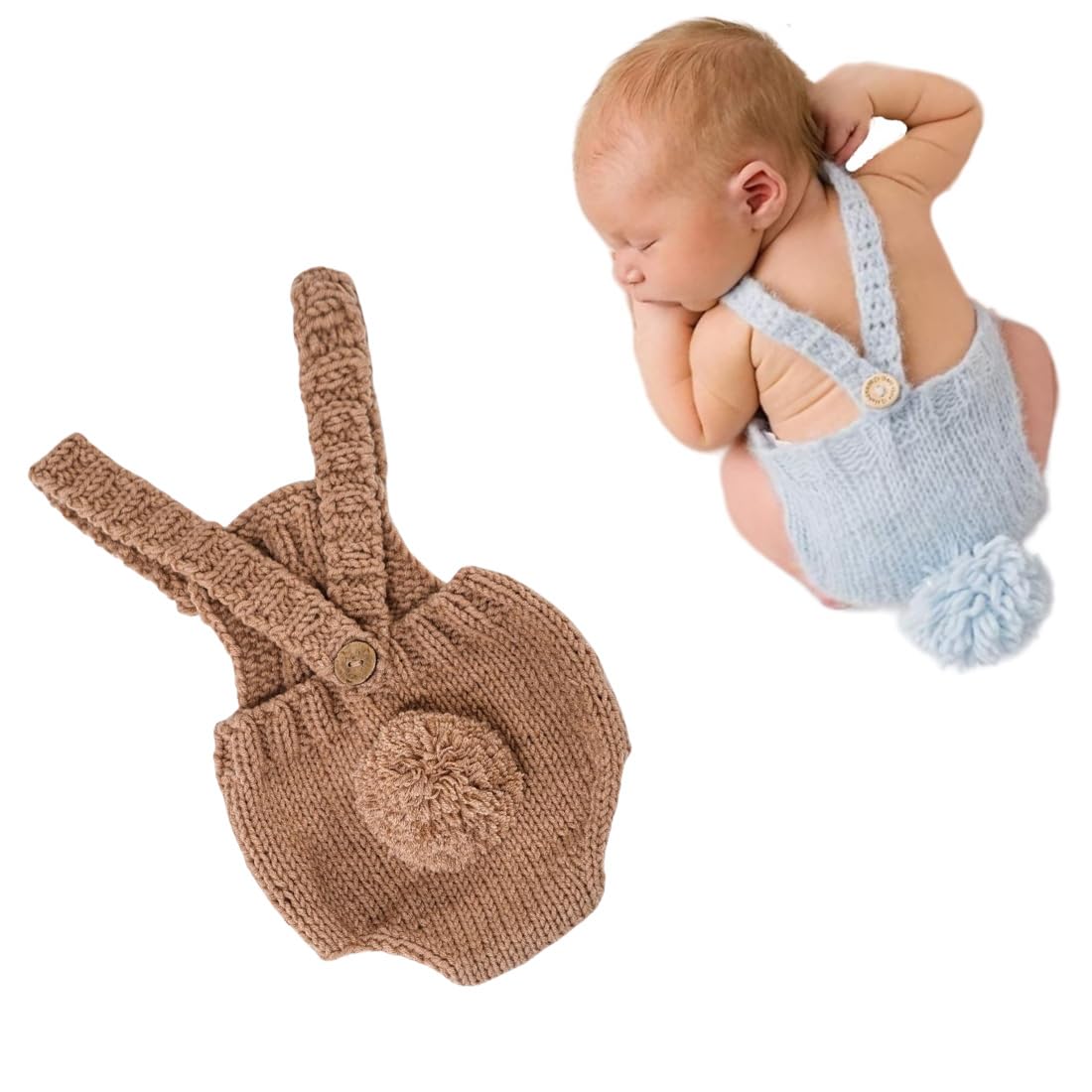 Vomdrok Newborn Photography Props Outfit Baby Crochet Knitted Romper Shorts Baby Boy Photo Props Photoshoot Costume (Camel)