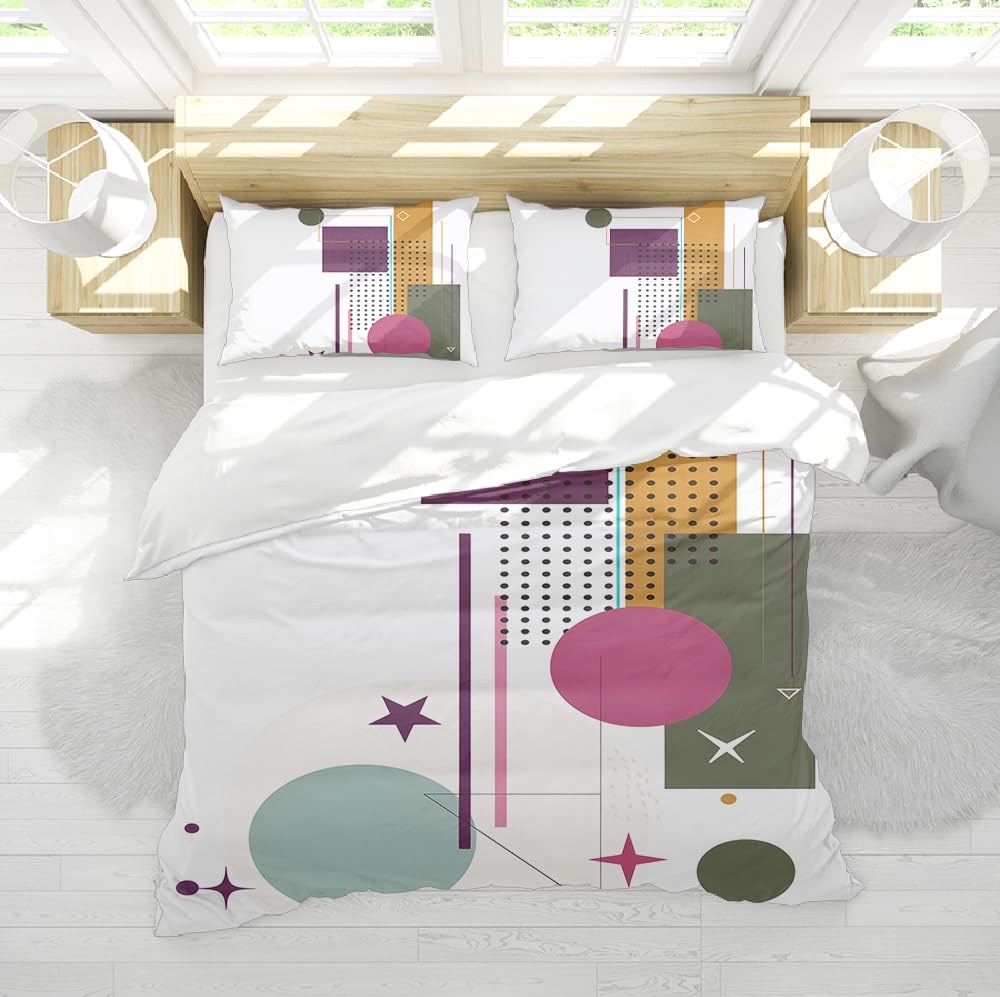 Nordic Geometria Quilt Cover Set Modern Mid Century Bedding Set All Seasons Soft Microfiber 3 Pieces Home and Bedroom Decoration 240x260cm