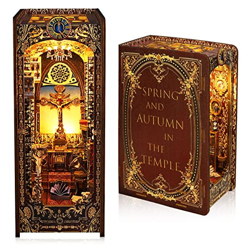 Sujetalibros Kit de esquina libro DIY - Escena de la iglesia católica LED de madera 3D - Puzzle en miniatura inmersivo para adultos y adolescentes - Regalo para amantes de los libros