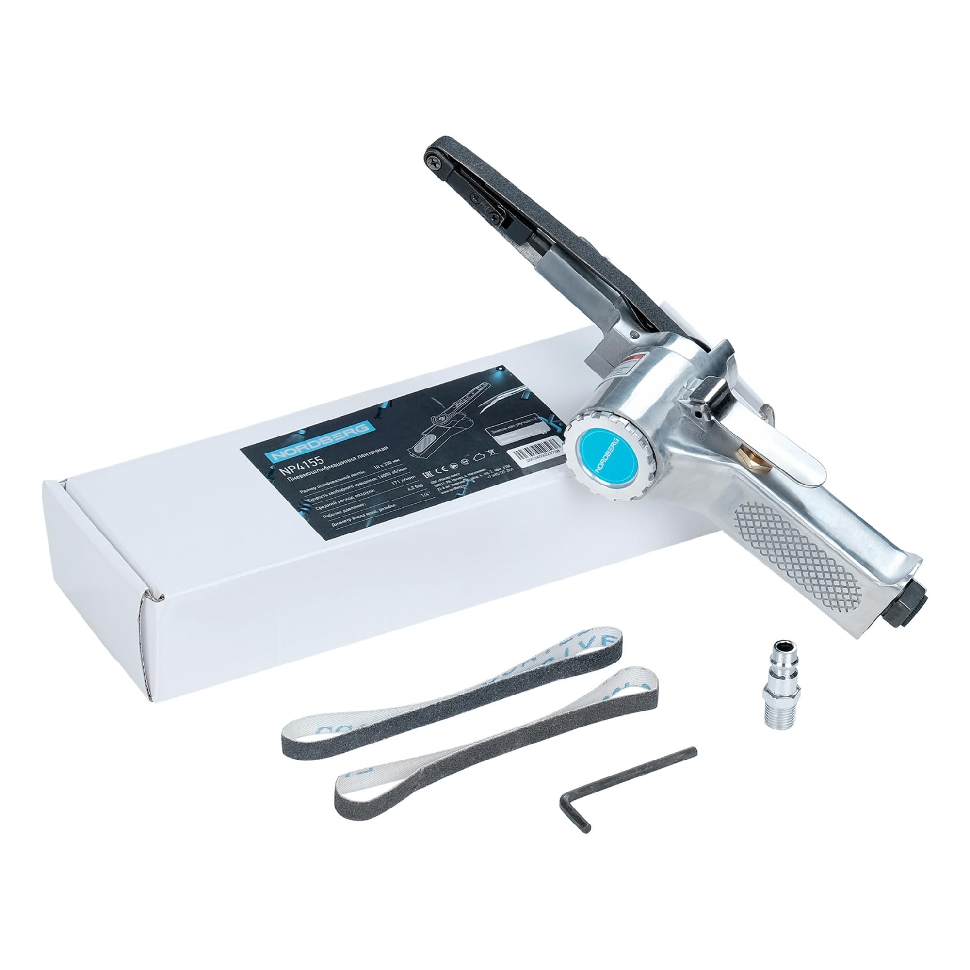NORDBERG Air Belt Sander pneumatic NP4155 10 * 330mm, 1/4", 16 000 rpm, Polisher, Rust Removal, Right Angle Sanding Tool, Home Improvement, Woodworking Tools, Heavy Duty, with 3pc Sanding Belts