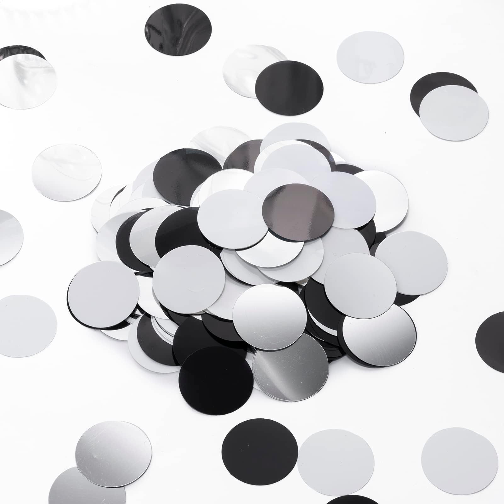 WEVENBlack White Silver Table Confetti Party Decorations Metallic Circle Dot Confetti, 1.2" Inch, 300pcs