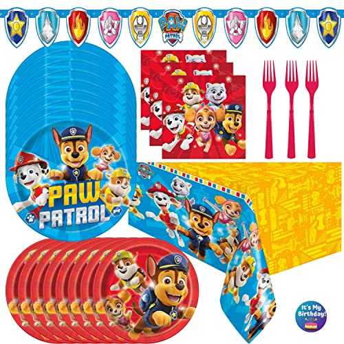 Paw Patrol Birthday Decorations - Serves 16 Guests - Paw Patrol Party Supplies Includes Plates, Napkins, Forks Table Cover, Banner &amp; Sticker