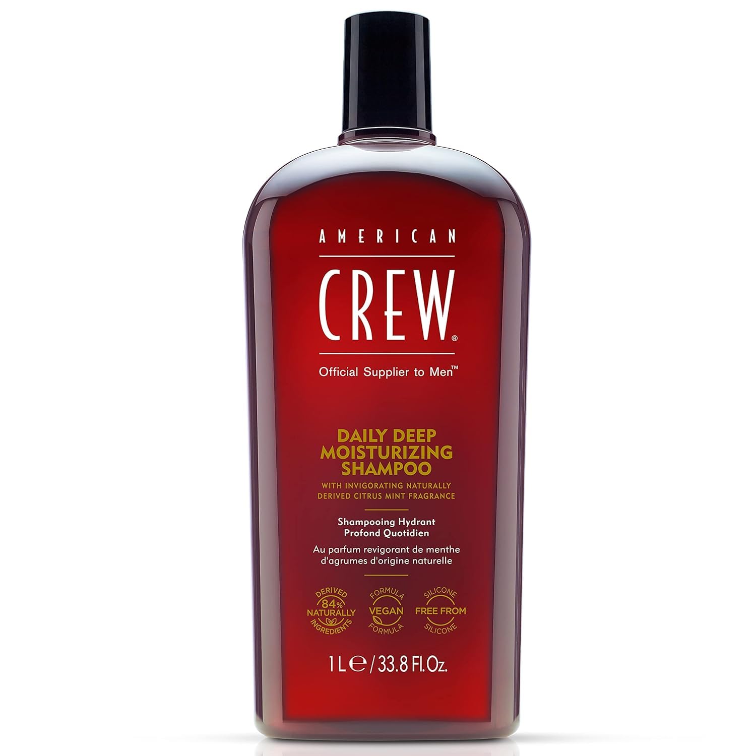 AMERICAN CREW – Daily Deep Moisture Shampoo, 1000 ml, Pflegeshampoo für Männer, Haarprodukt ohne Silikone, Haarshampoo mit Citrus & Minze Duft, für gesund aussehendes Haar, vegan