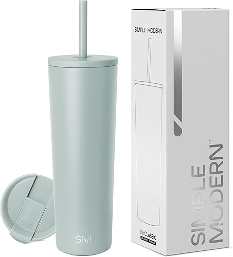 Simple Modern - Vaso con aislamiento, con tapa y pajilla  Taza de viaje  Botella de agua de acero inoxidable reutilizable  Unisex  Colección Classic