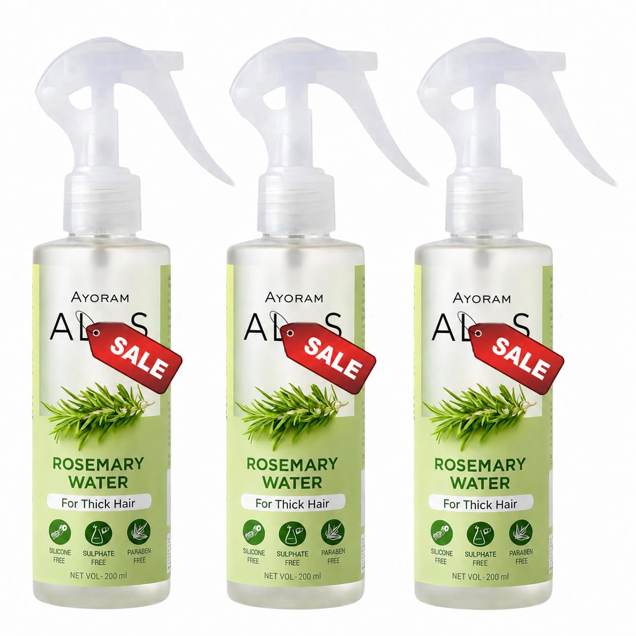 Rosemary Water Hair Spray, 100% Pure & Natural Scalp Care Mist, Silicone, Sulphate & Paraben Free, 200ml Each, Pack of 3-picture-33