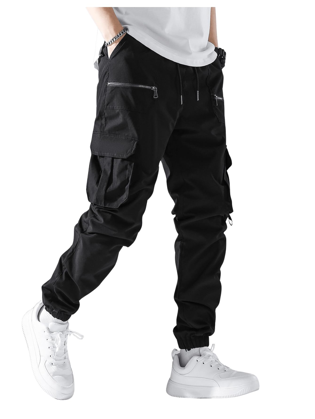 GORGLITTER Mens Cargo Joggers Track Pant Casual Techwear Workout Streetwear Hiking Outdoor Sweatpants Trousers