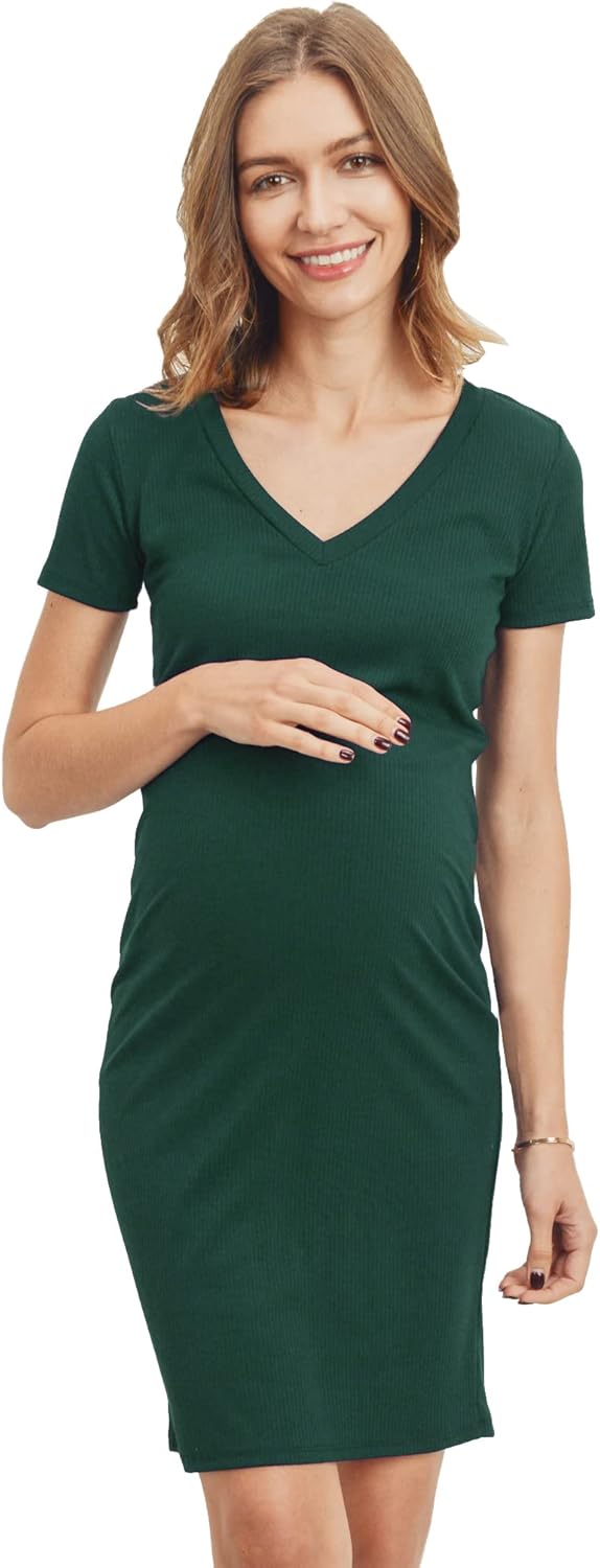 LaClef Women's Maternity Short Sleeve T-Shirt Rib Dress