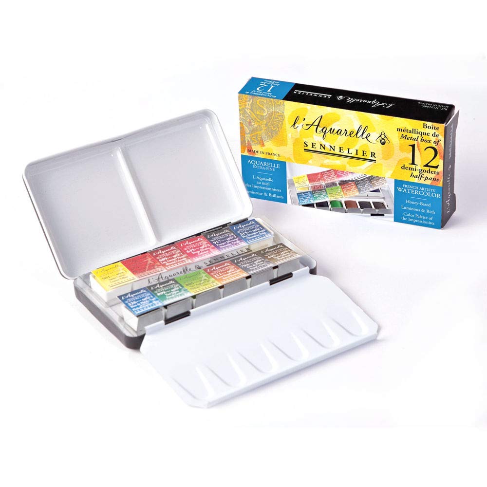 Sennelier Watercolour Metallic Tin of 12 Half Pocket Set