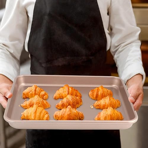 Miniatura 4 de Juego de 2 bandejas para hornear de 11 x 9 pulgadas, juego de 2 sartenes antiadherentes para horno, acero al carbono resistente, bandeja de repuesto