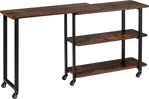 Miniatura 8 de KOTEK Mesa auxiliar giratoria de 360° para sofá, escritorio esquinero patentado en forma de L con estante de almacenamiento de 2 niveles, mesa