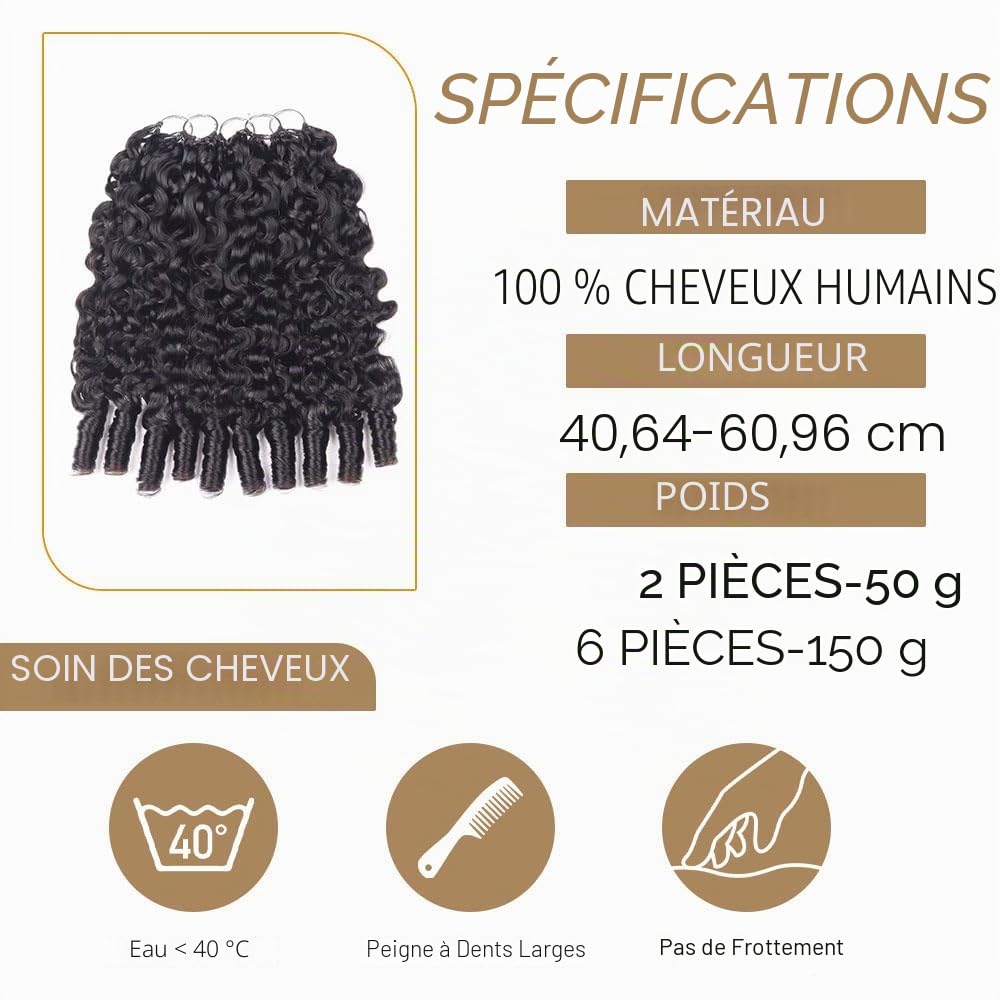 Renyarch Miracle Burmese Curly Mini Knots Crochet Human Hair - Extensions de Cheveux Humains Pré-Séparés pour Femmes Noires,6pcs 150g Crochet Braids Water Wave Nœuds Invisible Knotless, 16 pouces 1B