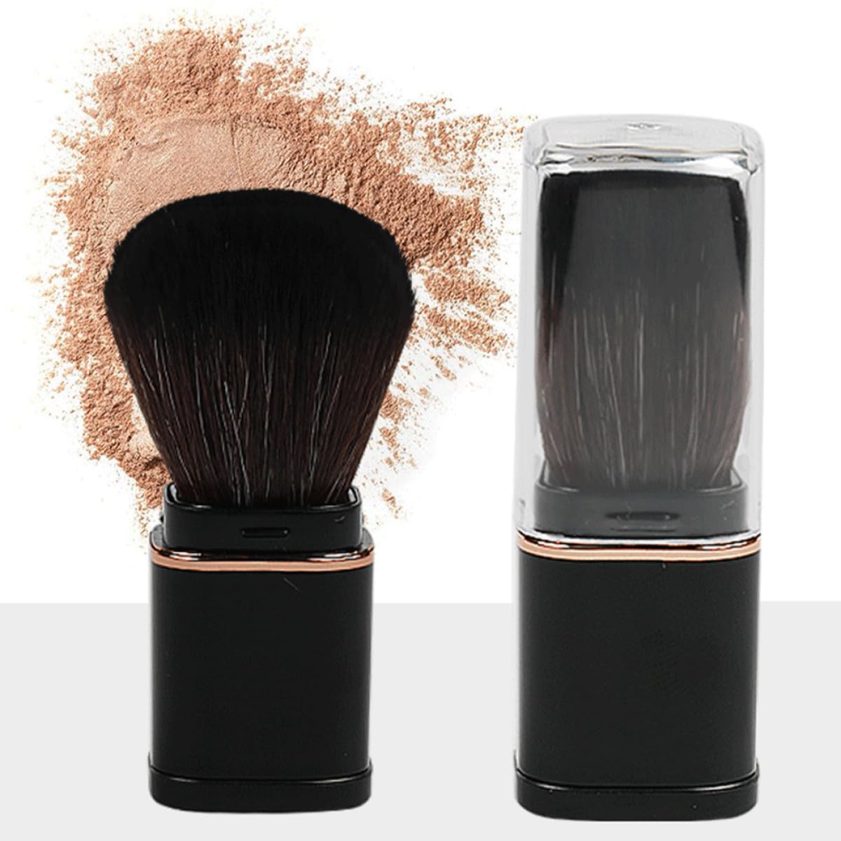 Retractable Travel Makeup Brush Set Black Face and Blush Brushes for Foundation On-the-go Cosmetics