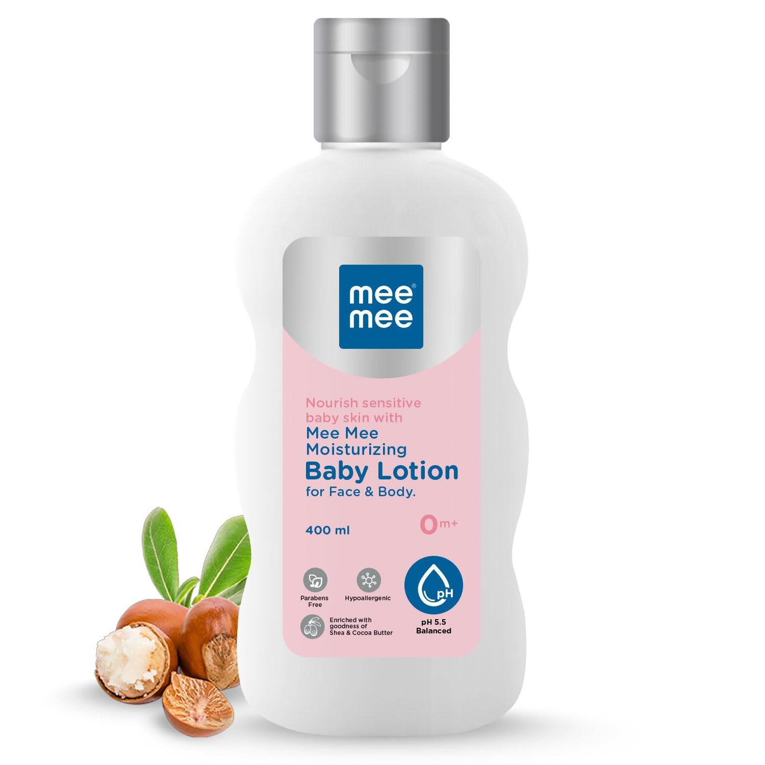 The Mee-Mee Moisturizing Baby Lotion for Face & Body, Shea, Cocoa Butter & Almond Oil, 24 Hrs Moisturization (14.10Fl Oz)