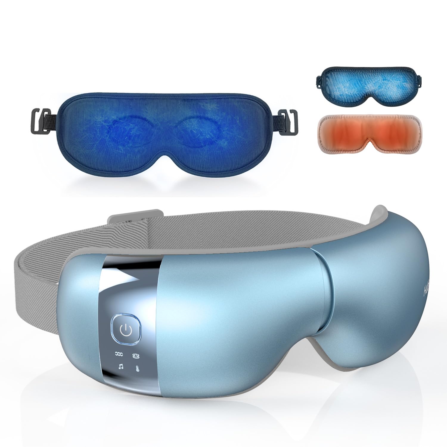 HubiCare Heated Eye Massager with Cooling Gel Mask Ice Blue Relieve Puffy Eyes Dark Circles Eye Strain Migraines