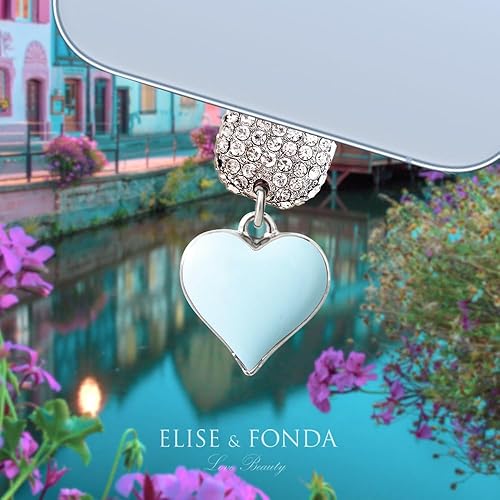 Miniatura 2 de ELISE & FONDA CP605 Puerto de carga USB Crystal Anti Dust Plug Little Love Heart Phone Charm para iPhone 131211XS MAXXRX8 Plus76S8SE iPad iPod