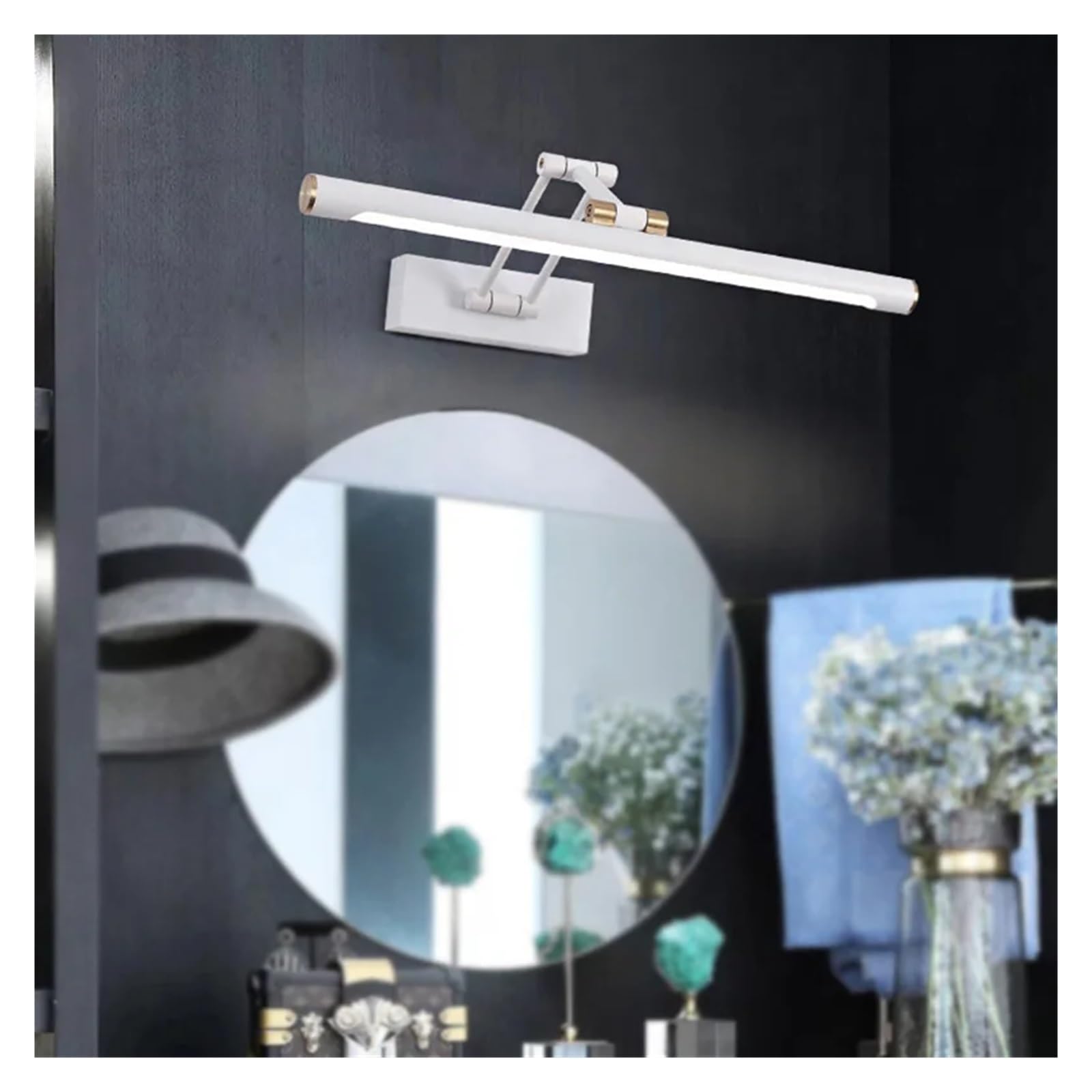 Lustrzana Kinkiet Nordic Modern LED Oświetlenie Wewnętrzne Wystrój Pokoju Kinkiety Do Łazienki Salon Sypialnia Oprawa Oświetleniowa Stabilne OśWietlenie(Cool White,Black Gold 43cm)