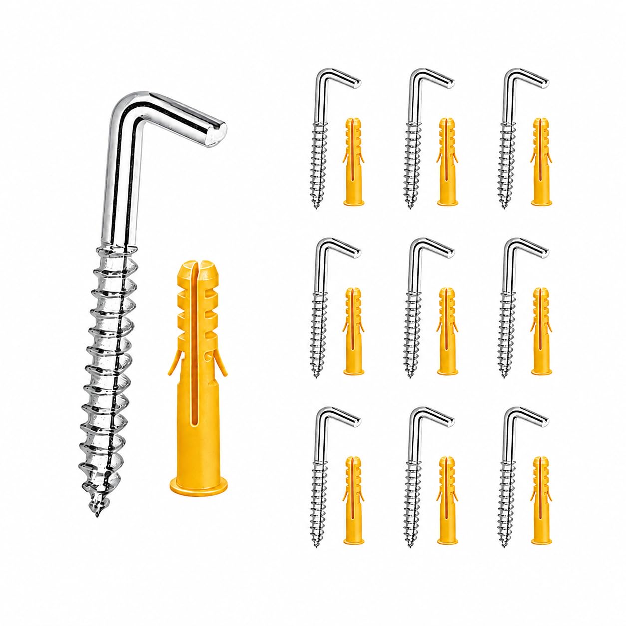 GUGUGO 5×50mm Screw in Hooks, Pack of 10 304 Stainless Steel L Shaped 90° Self Tapping Hooks, Rustproof Right Angle Wall Fastener for Photos, Clothes Rack, Cup & Daily Household Item Hanging