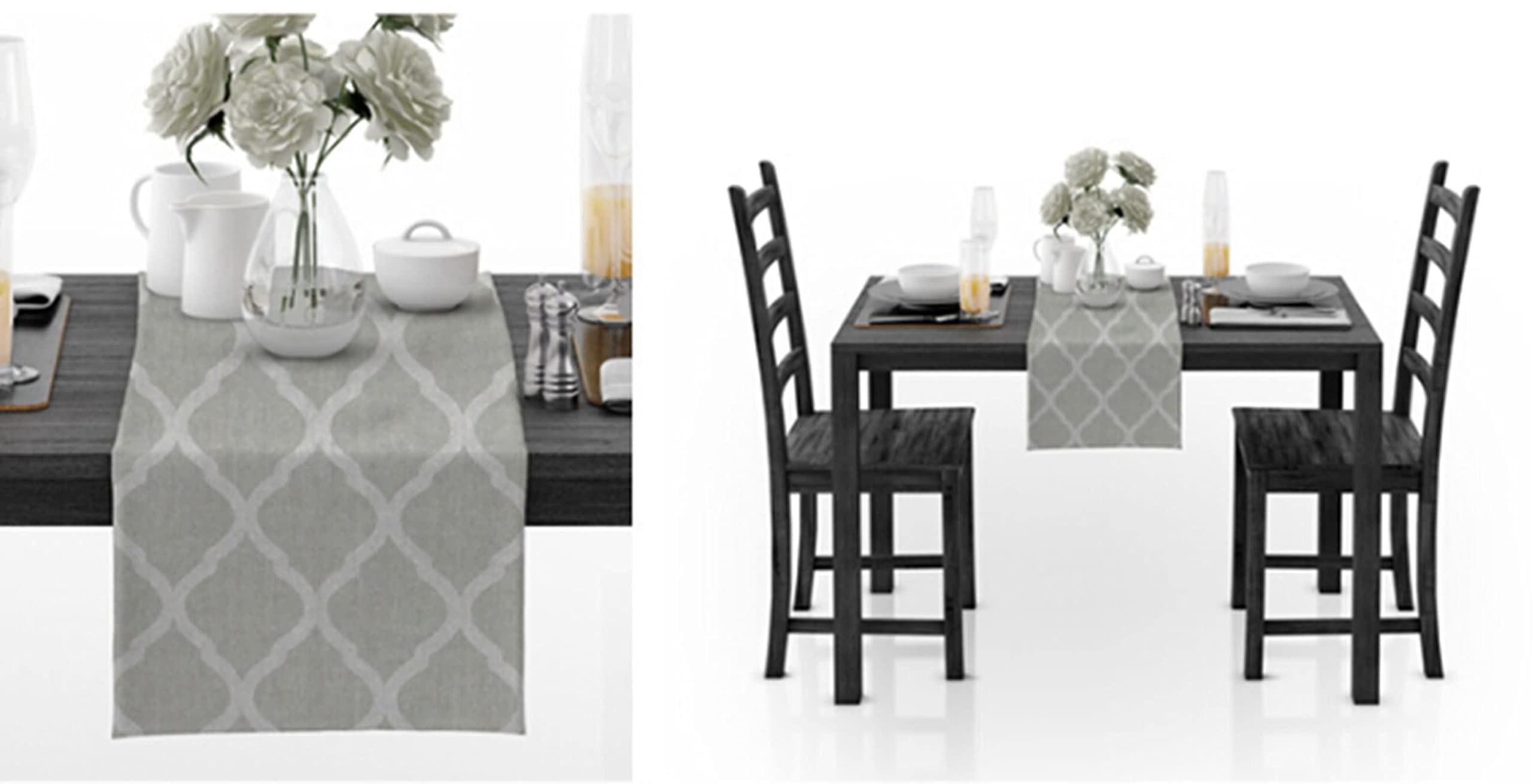 AmDxD Chemin de table lavable, motif rhombus, taille 30 x 320 cm, en coton, chemin de table, table runner, décoration pour salle à manger, fête, vacances, gris