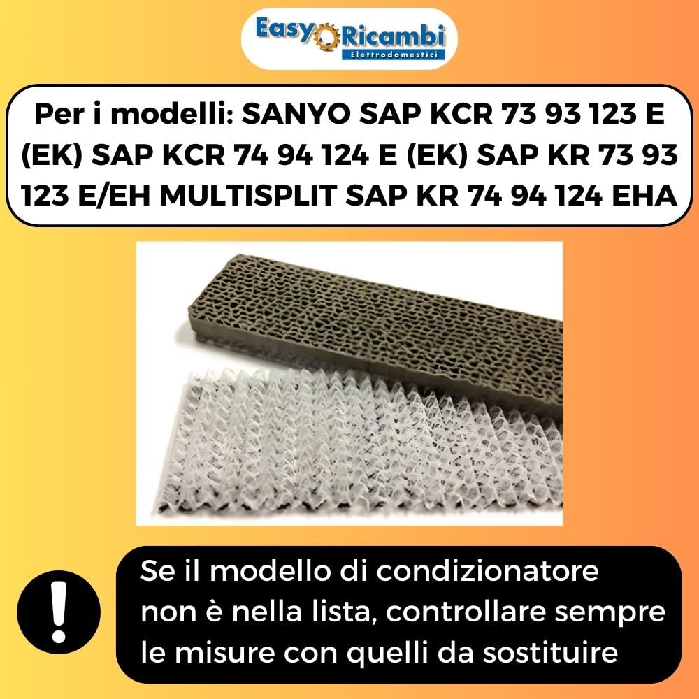 2 Filtri Condizionatore (300x50mm) Filtro Aria Condizionata, Climatizzatore: SANYO SAP KCR 73 93 123 E (EK) SAP KCR 74 94 124 E (EK) SAP KR 73 93 123 E/EH MULTISPLIT SAP KR 74 94 124 EHA